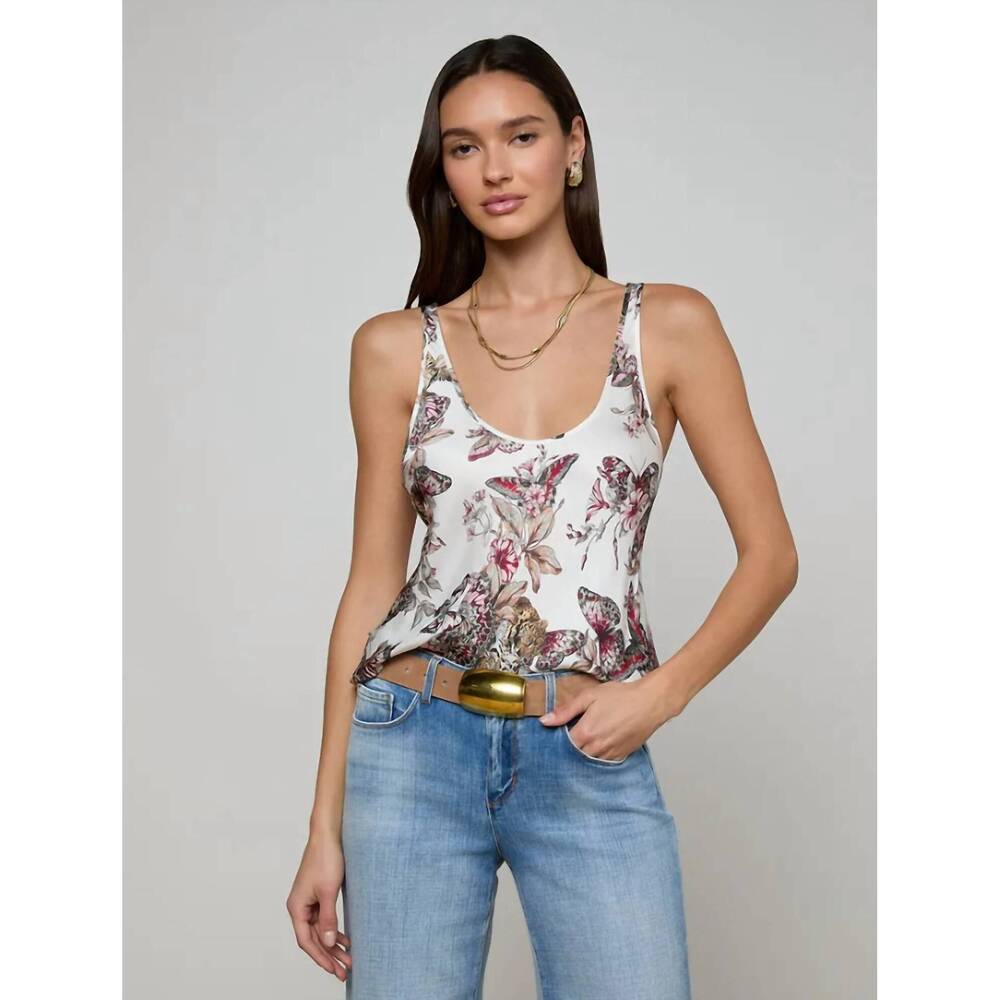 NEW L'AGENCE eddie tank in white multi small butterfly jungle - Picture 1 of 2